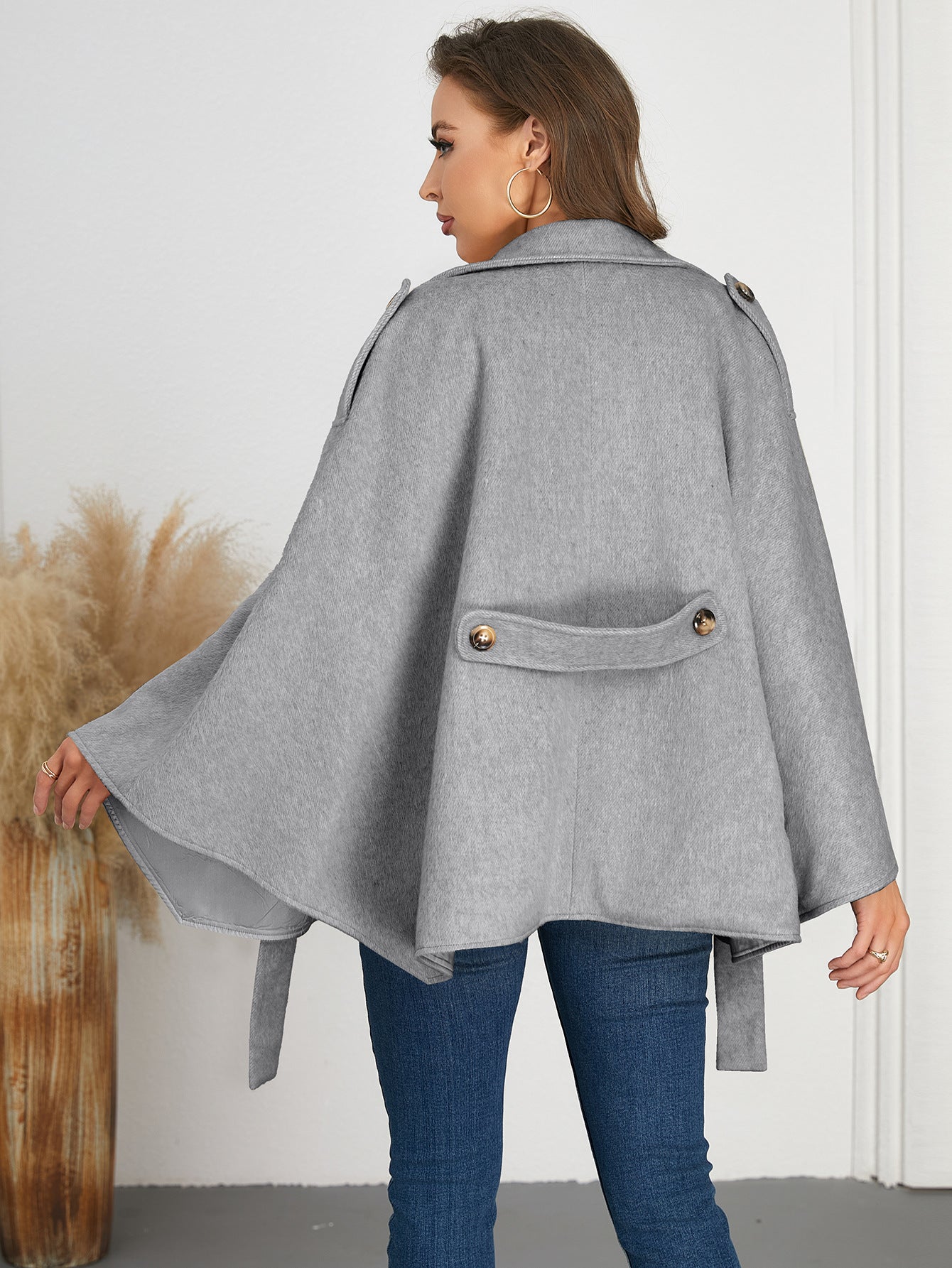 Premium Wool Cloak Coat with Slim Tie