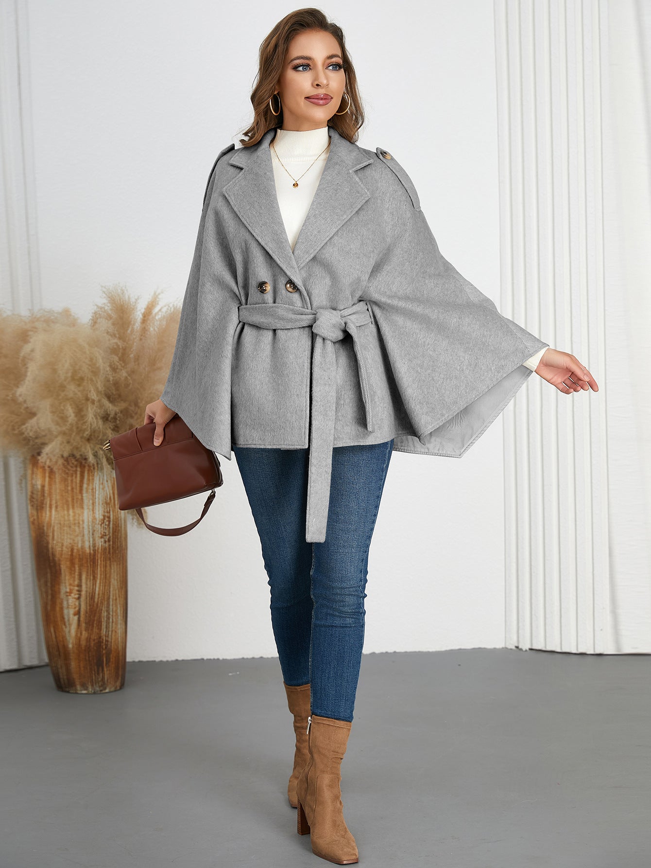 Premium Wool Cloak Coat with Slim Tie