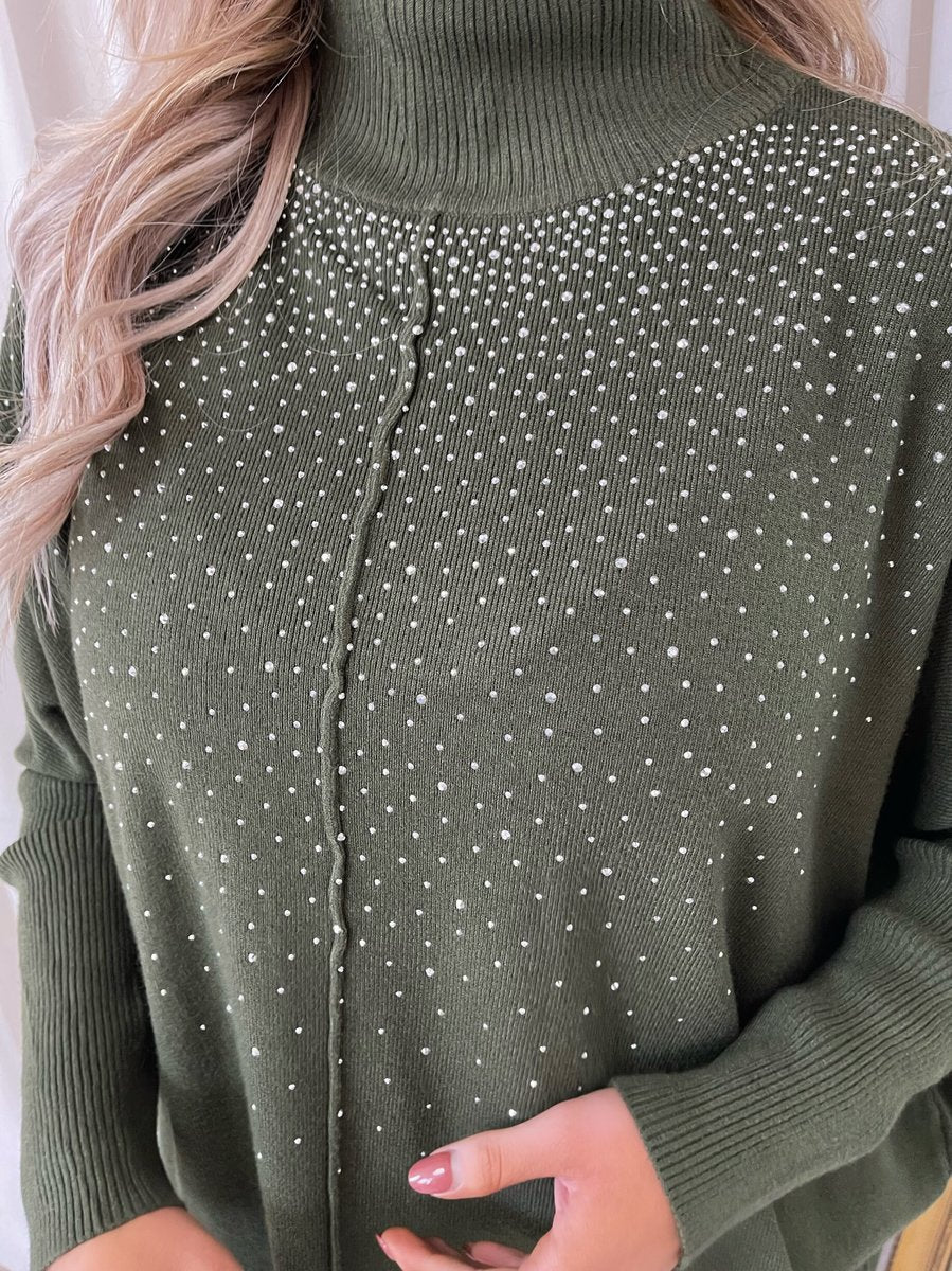 Rhinestone Detail Oversized Knitted Jumper