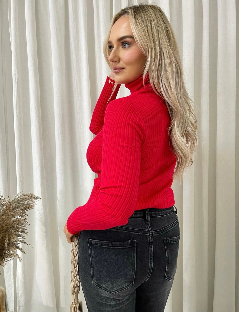 Long Sleeve High Neck Ribbed Knitted Top