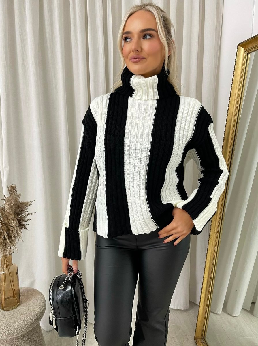 Roll Neck Stripe Knitted Jumper