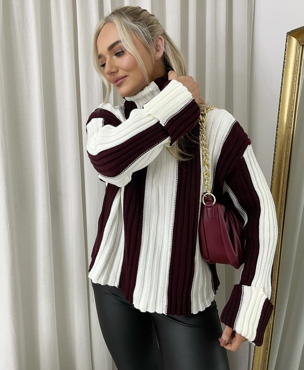 Roll Neck Stripe Knitted Jumper