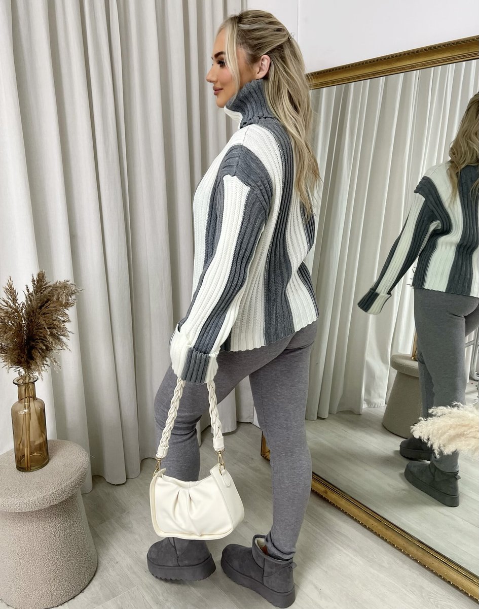 Roll Neck Stripe Knitted Jumper