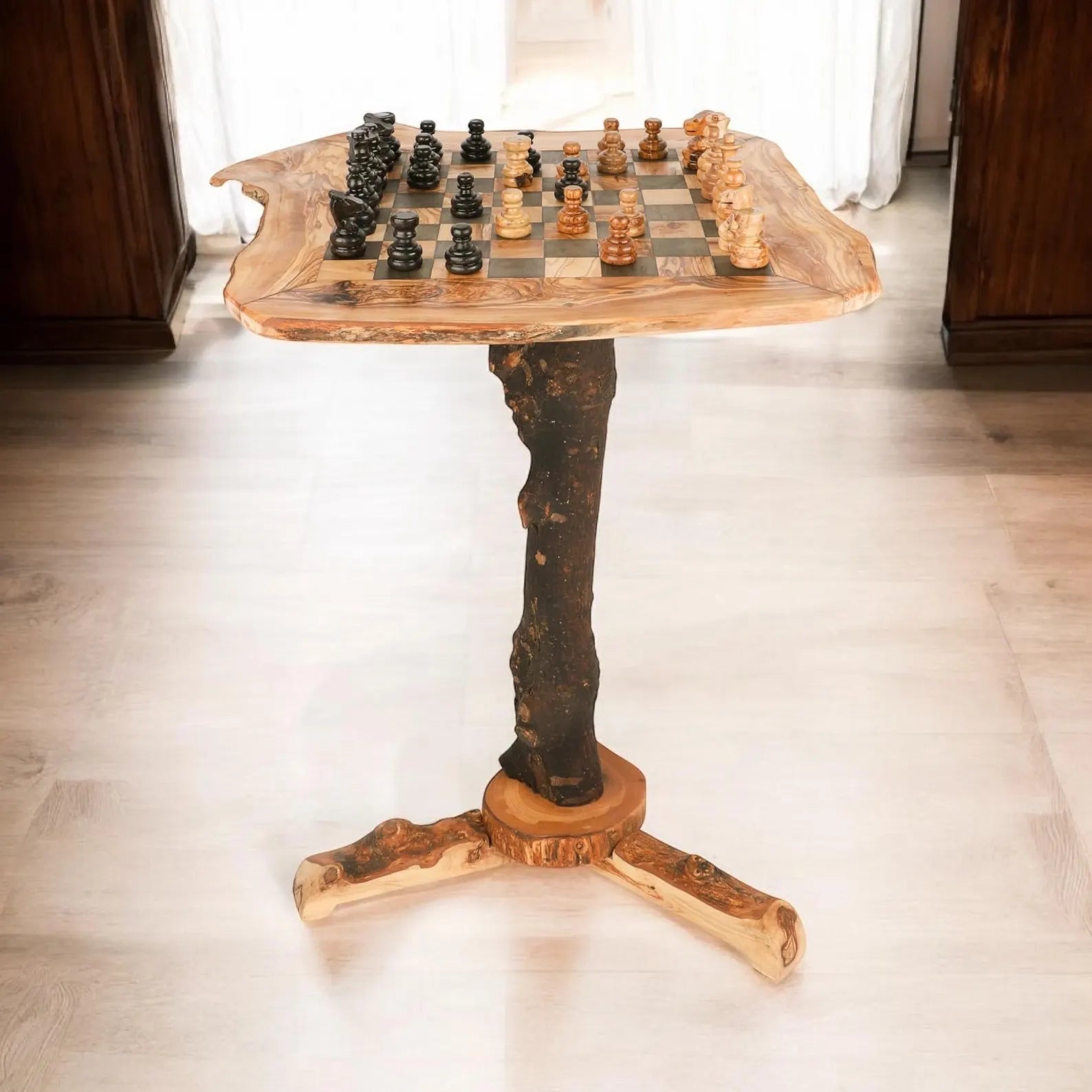 Olive Wood Chess Set Table