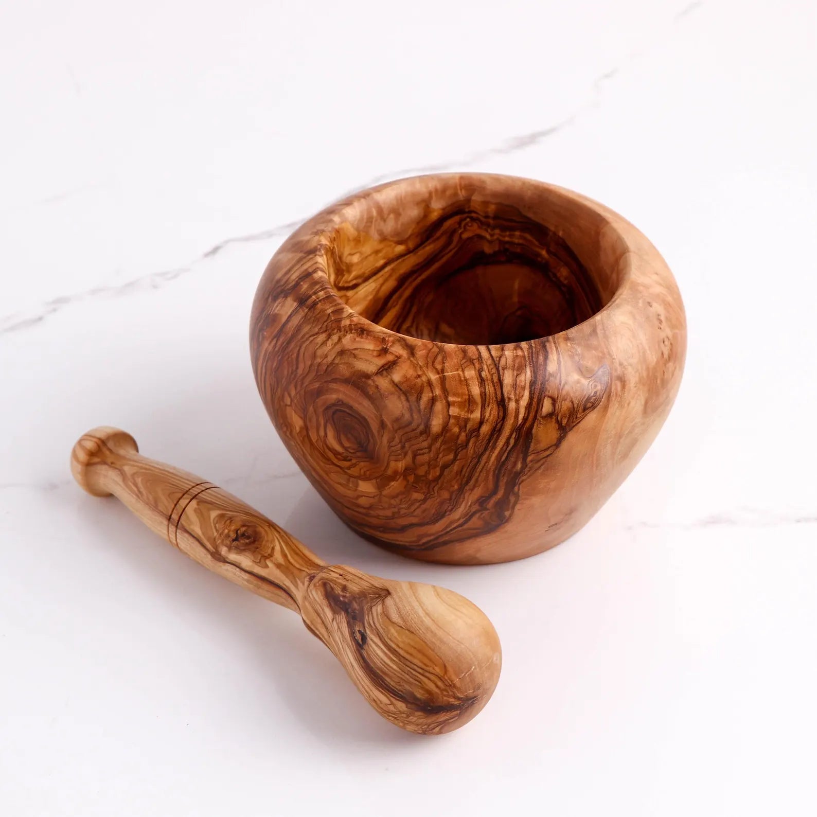 Handcrafted Olive Wood Rounded Mortar